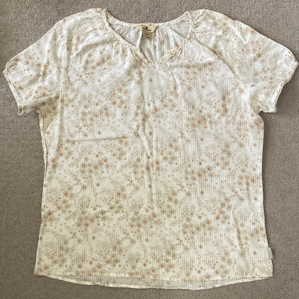 WOOLRICH ecru floral cotton top, Large.